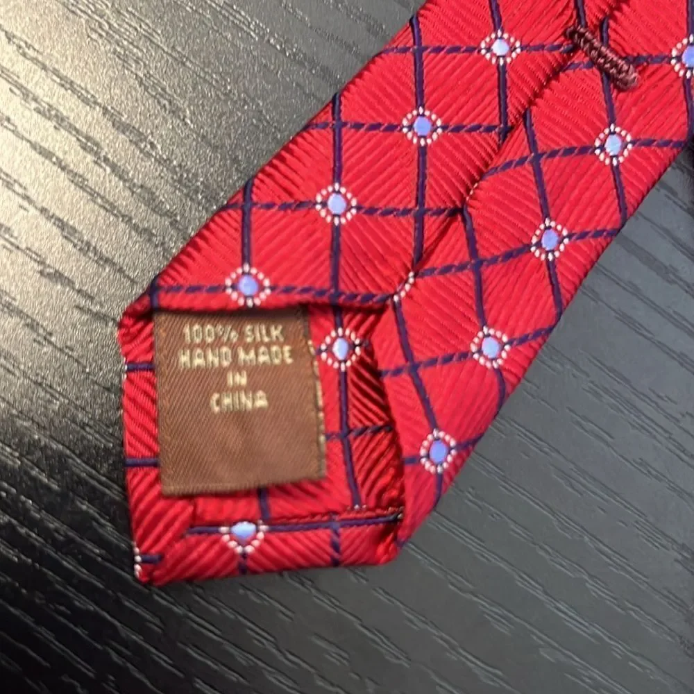 Men's Tasso Elba Red and Blue Diamond Patterned Silk Tie